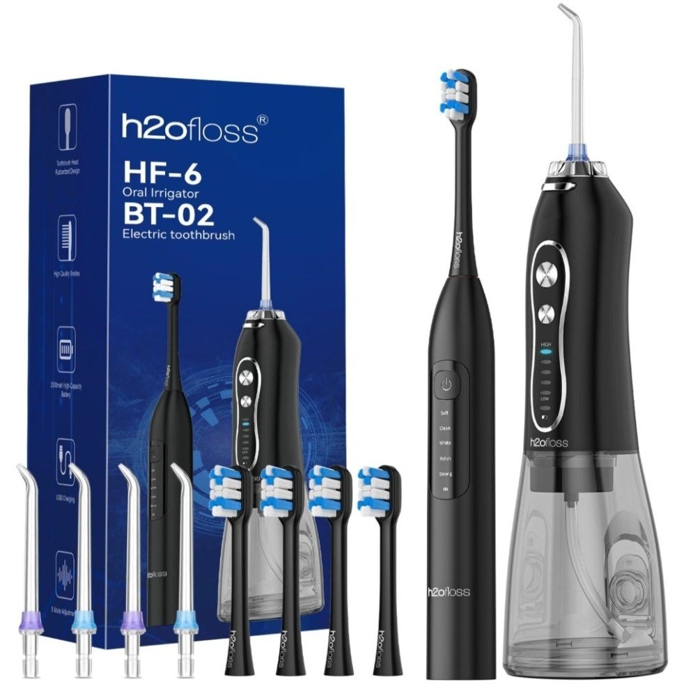 ست مسواک برقی و واترجت دندان H2ofloss مدل BT-02 و HF-6