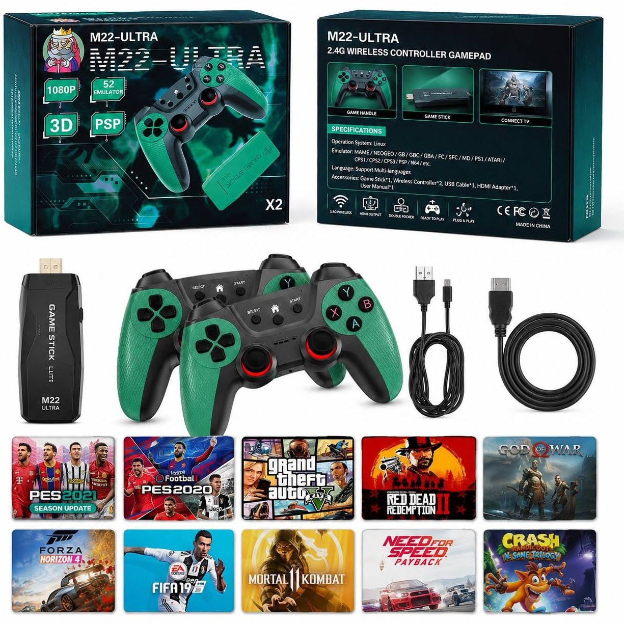 کنسول بازی M22 Ultra ظرفیت ۶۴ گیگابایت با دو دسته بی‌سیم